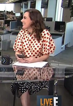 Melanie’s polka dot puff sleeve top and skirt on Live from E!