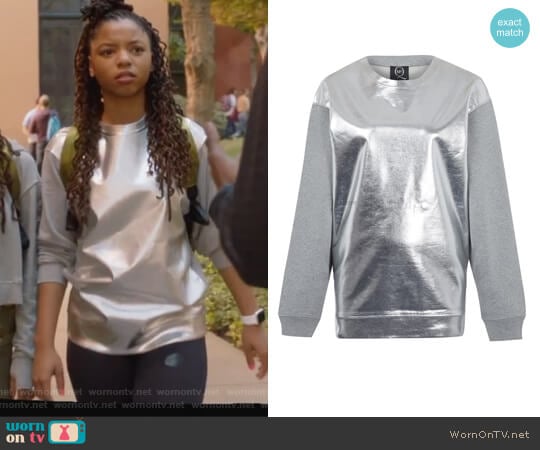 Metallic Front Sweatshirt by Alexander Mcqueen worn by Jazlyn Forster (Chloe Bailey) on Grown-ish