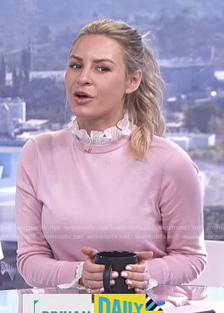 Morgan’s pink ruffled layered sweater on E! News Daily Pop