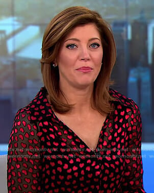 Norah's black heart print blouse on CBS This Morning