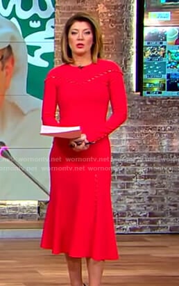 Norah’s red button detail dress on CBS This Morning