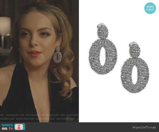 Classic Oscar Beaded O Clip-On Earrings by Oscar de la Renta worn by Fallon Carrington (Elizabeth Gillies) on Dynasty