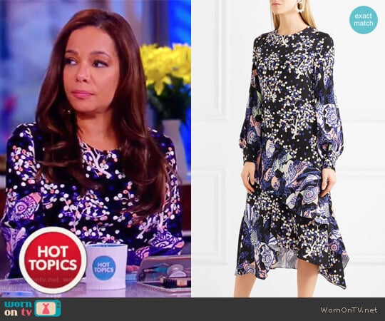 Asymmetric printed silk midi dress by Peter Pilotto worn by Sunny Hostin on The View