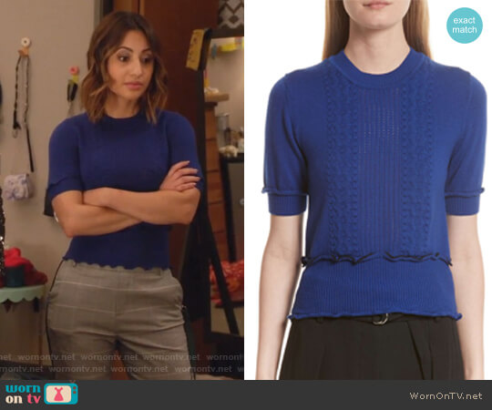 Puffy Cable Merino Wool Blend Sweater by 3.1 Phillip Lim worn by Ana Torres (Francia Raisa) on Grown-ish