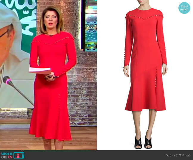 Button-Trim Long-Sleeve Midi Dress by Prabal Gurung worn by Norah O'Donnell  on CBS Mornings