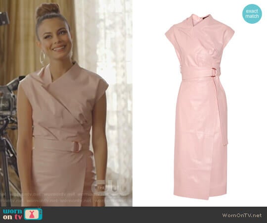 Draped Leather Wrap Midi Dress by Proenza Schouler worn by Cristal Flores (Nathalie Kelley) on Dynasty