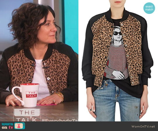 Leopard-Print Cotton-Blend Bomber Jacket by R13 worn by Sara Gilbert on The Talk