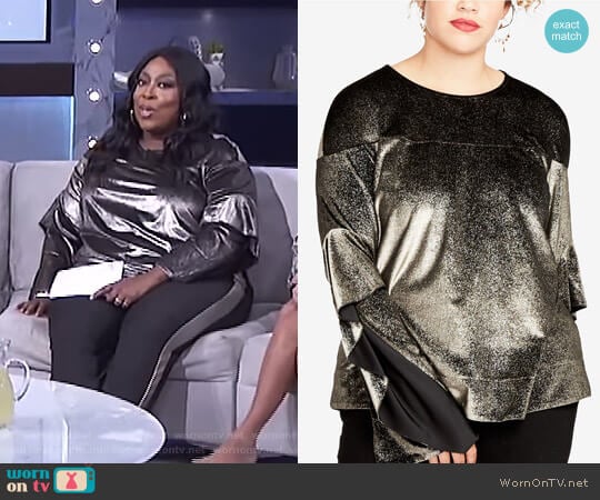 Metallic Ruffle-Sleeve Top by RACHEL Rachel Roy Curvy worn by Loni Love on The Real