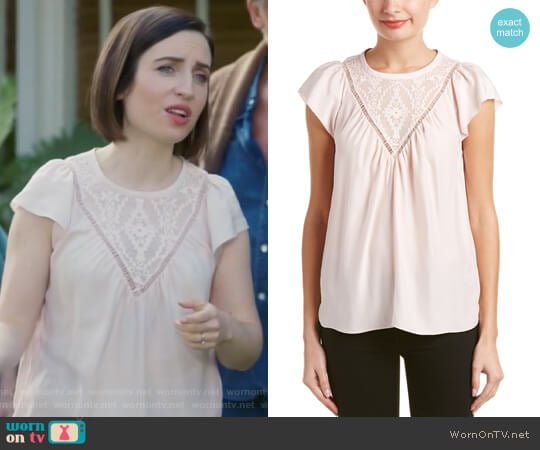 Aztec Embroidered Silk Top by Rebecca Taylor worn by Jennifer Short (Zoe Lister-Jones) on Life in Pieces