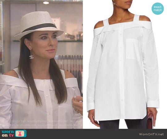 Cold-Shoulder Cotton-Poplin Shirt by Robert Rodriguez worn by Kyle Richards  on The Real Housewives of Beverly Hills