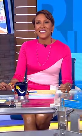 Robin’s pink colorblock dress on Good Morning America