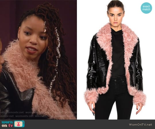 Bowery Coat with Lamb Fur by Sandy Liang worn by Jazlyn Forster (Chloe Bailey) on Grown-ish