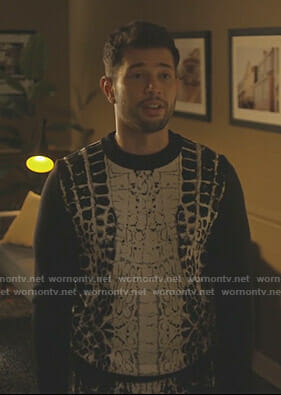 Sam's black crocodile print sweatshirt and pants on Dynasty