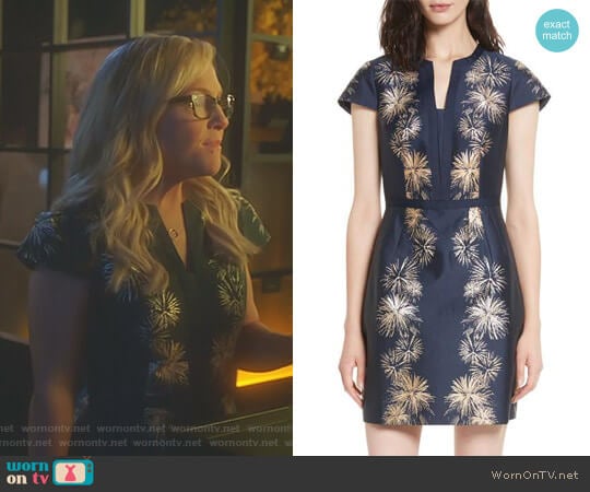 'Tzalla' Sculpted Stardust Jacquard Dress by Ted Baker worn by Linda Martin (Rachael Harris) on Lucifer