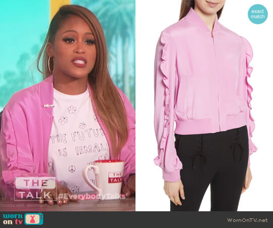 Ruffled Silk Bomber Jacket by Tibi worn by Eve on The Talk