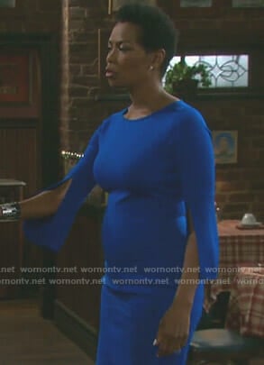 Valerie's blue split sleeve sheath dress on Days of our Lives