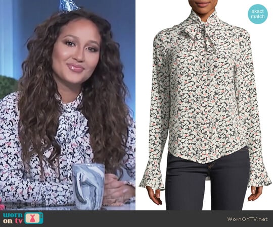 Gamble Printed Tie-Neck Blouse by Veronica Beard worn by Adrienne Houghton on The Real