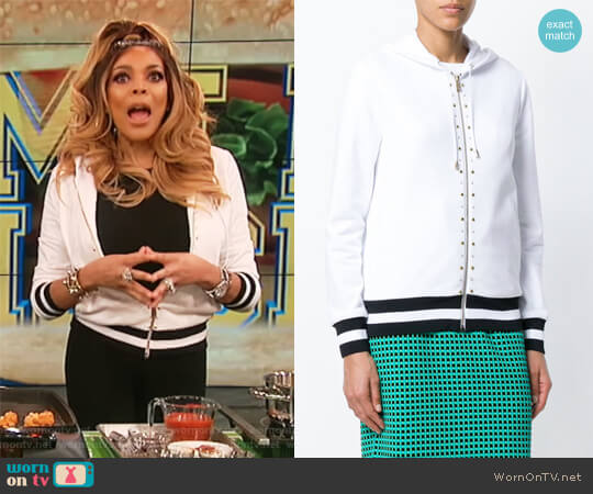 Studded Stripe Detail Zipped Hoodie by Versace worn by Wendy Williams on The Wendy Williams Show