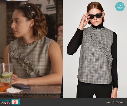 Checked Top by Zara worn by Ana Torres (Francia Raisa) on Grown-ish