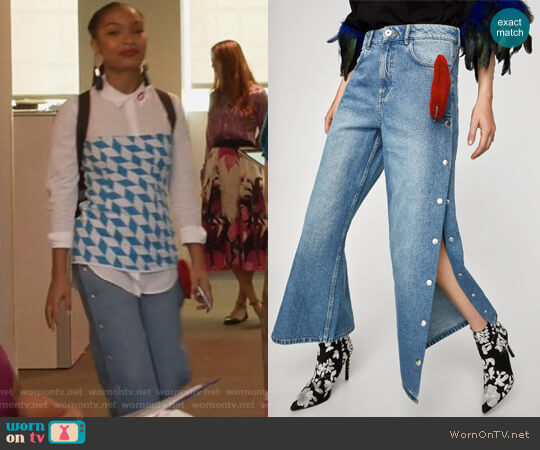 High Waist Culottes with Heart Applique by Zara worn by Zoey Johnson (Yara Shahidi) on Grown-ish