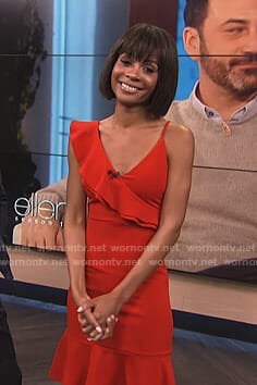 Zuri’s red asymmetric ruffle dress on E! News