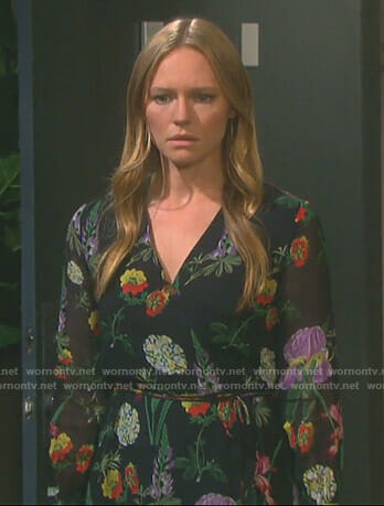 Abigail's black floral wrap dress on Days of our Lives