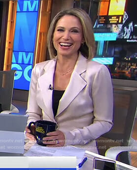 Amy's pink blazer and black striped skirt on Good Morning America