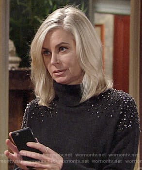 Ashley's grey turtleneck sweater with embellished shoulders on The Young and the Restless