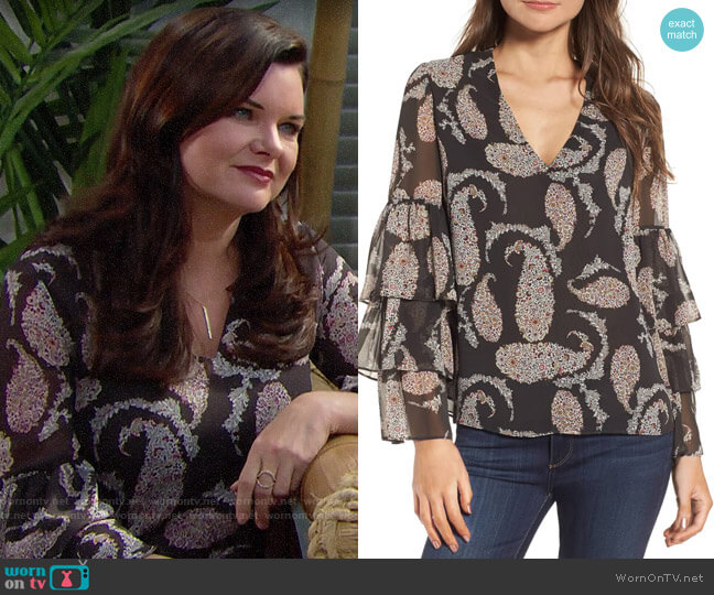 Bailey 44 Top Billing Ruffle Blouse worn by Katie Logan (Heather Tom) on The Bold and the Beautiful