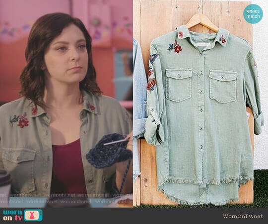 Embroidered Shirt by Billy T worn by Rebecca Bunch (Rachel Bloom) on Crazy Ex-Girlfriend