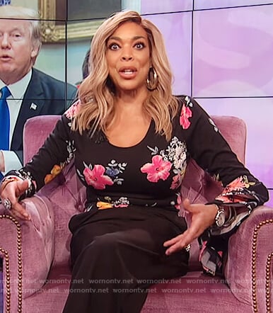 Wendy’s black floral print bell sleeve top on The Wendy Williams Show