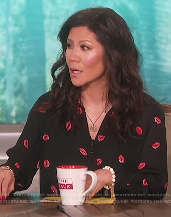 Julie’s black lip print top on The Talk