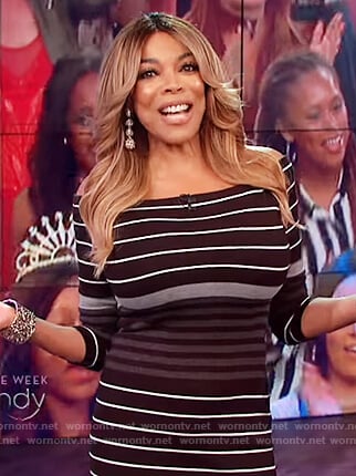 Wendy’s black striped off shoulder dress on The Wendy Williams Show