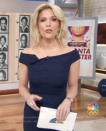 Megyn’s blue textured off shoulder dress on Megyn Kelly Today