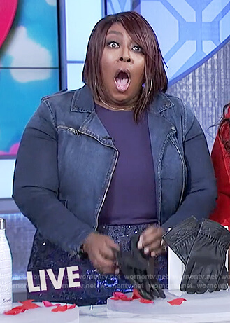 Loni's denim jacket and sequin skirt on The Real