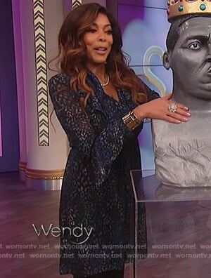 Wendy’s blue leopard print ruffle dress on The Wendy Williams Show