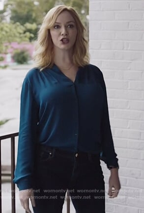 Beth’s blue silk blouse on Good Girls