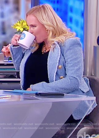 Meghan's blue double breasted tweed blazer on The View