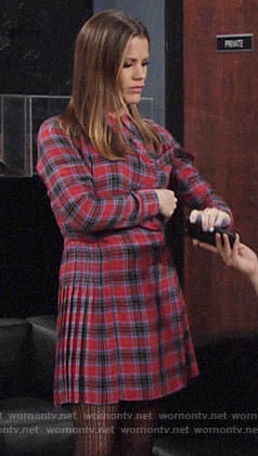 Chelsea’s red plaid shirtdress on The Young and the Restless