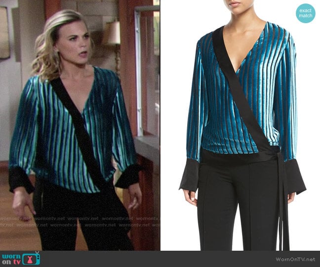 Diane von Furstenberg Velvet Stripe Blouse worn by Phyllis Newman (Gina Tognoni) on The Young and the Restless