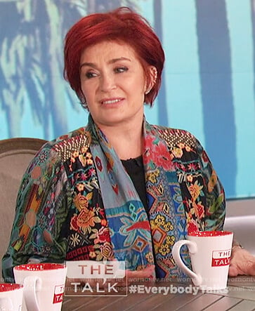 Sharon’s embroidered floral kimono jacket on The Talk