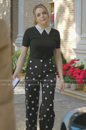 Fallon's black polka-dot pants on Dynasty