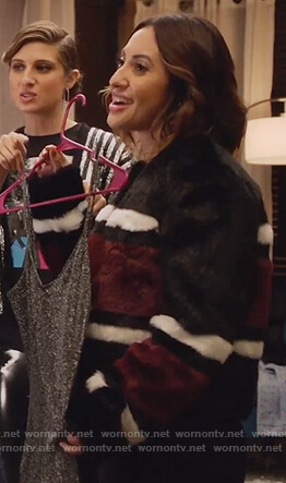Ana’s striped fur jacket on Grown-ish