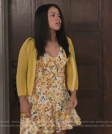 Mariana's floral ruffle dress and yellow cardigan on The Fosters