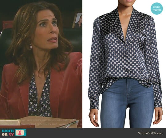 Mini Paisley Shawl-Collar Satin Blouse by Frame worn by Hope Williams (Kristian Alfonso) on Days of our Lives