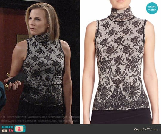 Fuzzi Chantilly Lace-Print Turtleneck Top worn by Phyllis Newman (Gina Tognoni) on The Young and the Restless