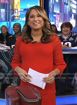 Ginger’s red lace sleeve dress on Good Morning America