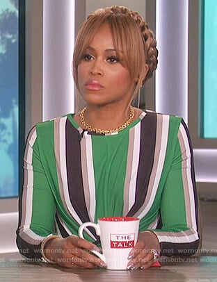 Eve’s green striped dress on The Talk