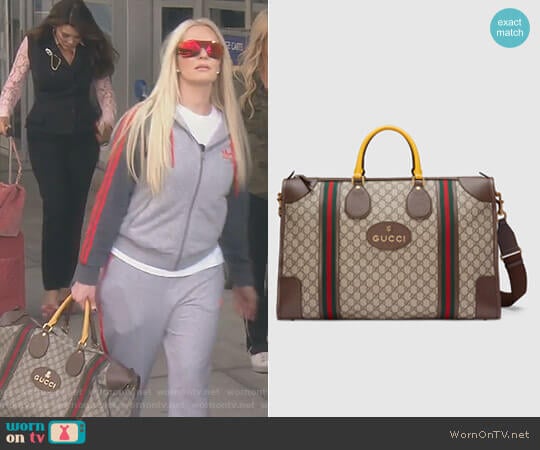 Soft GG Supreme Duffle Bag with Web by Gucci worn by Erika Jayne on The Real Housewives of Beverly Hills