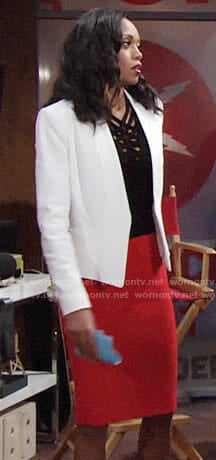 Hilary’s black strappy top and white blazer on The Young and the Restless